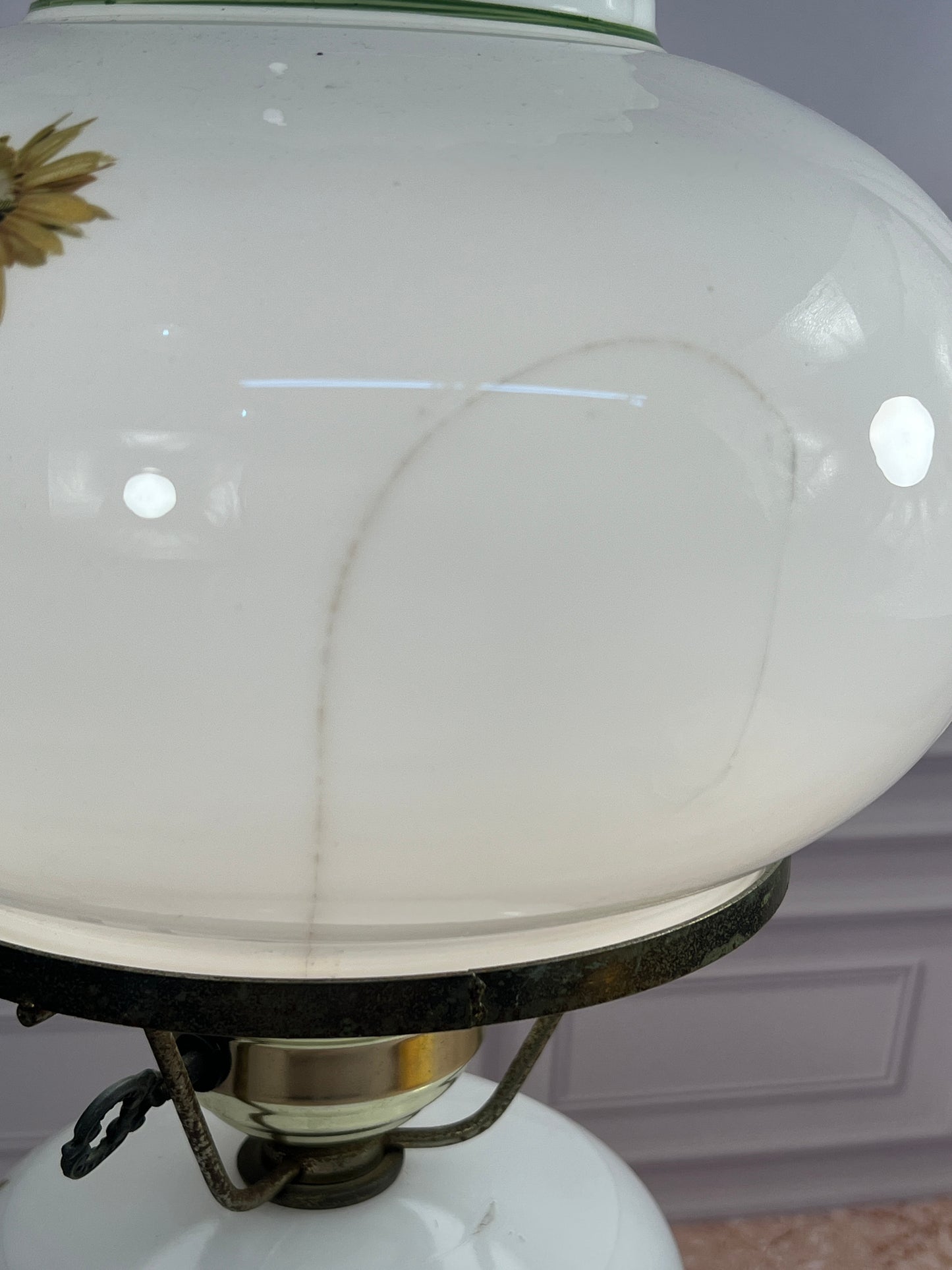 Vintage Electrified Hurricane Table Lamp Milk Glass Floral Shade photo 10