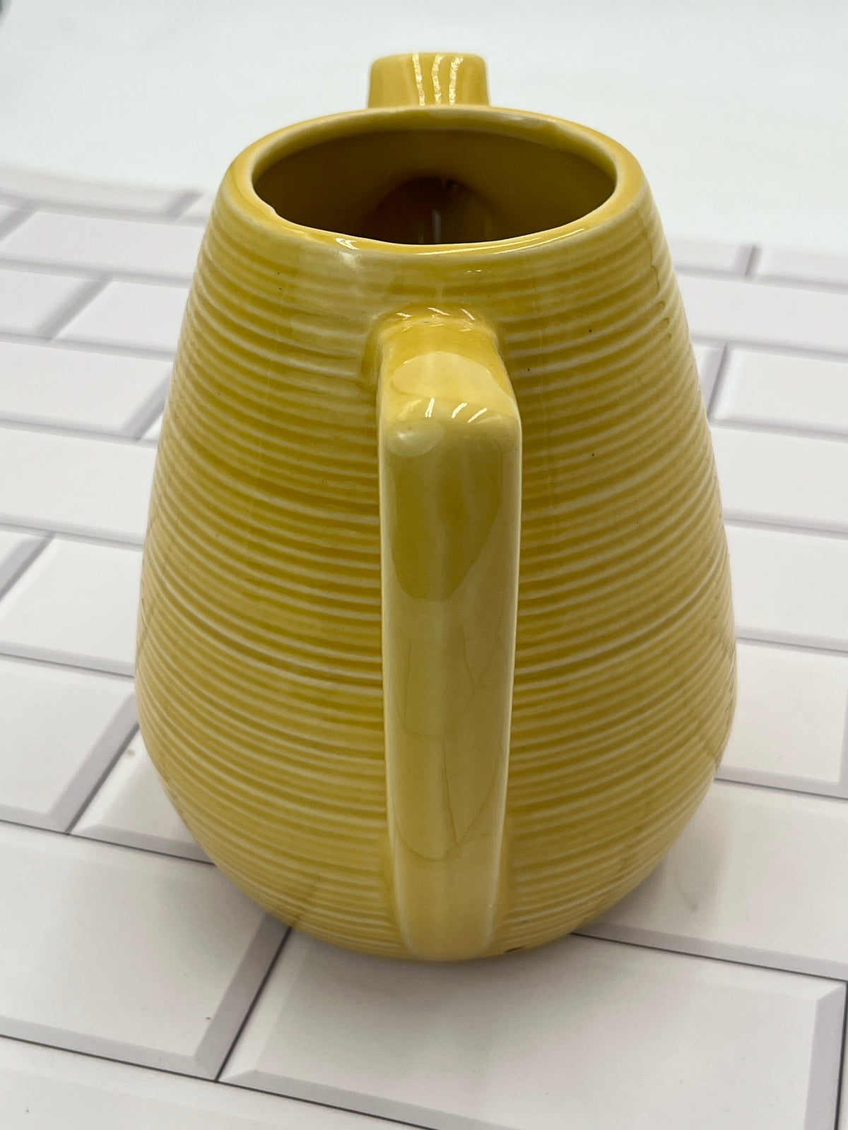McCoy Yellow Ribbed Pottery Teapot Lidless 6.5 in photo 5