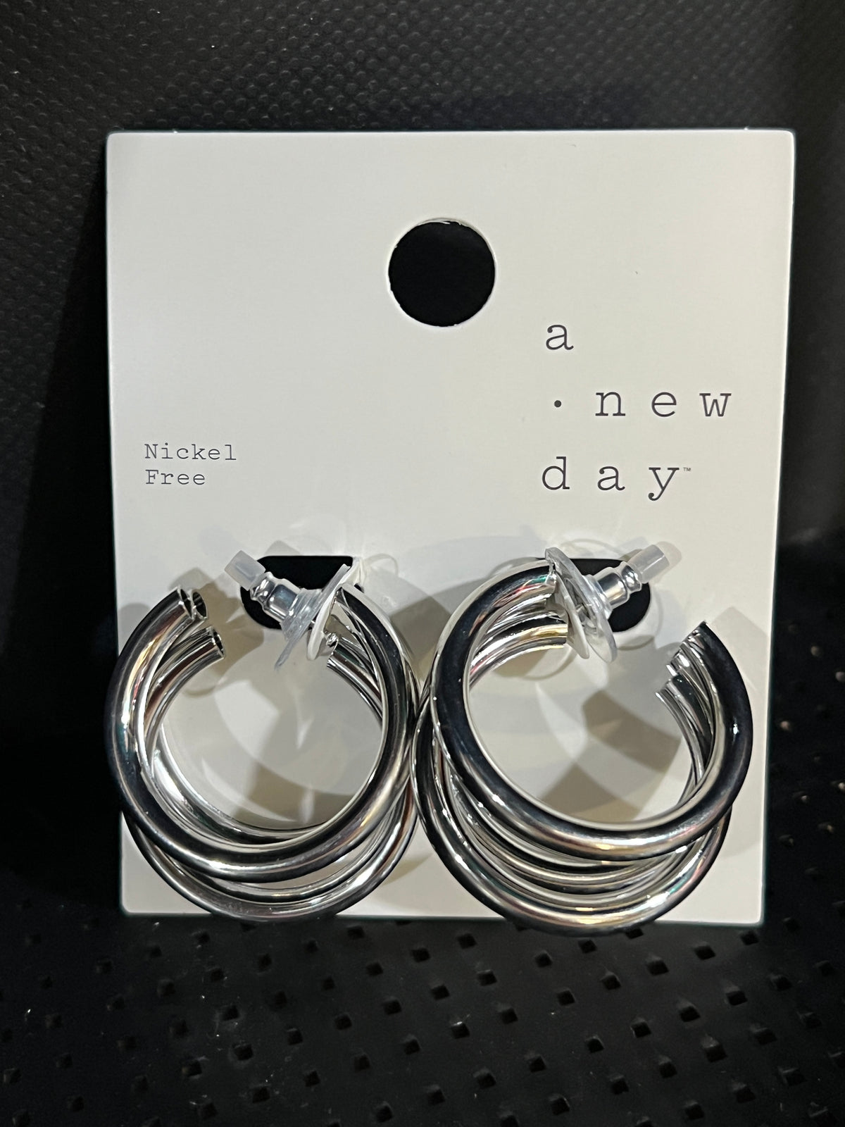 A New Day Silver Tone Triple Hoop Earrings photo 1