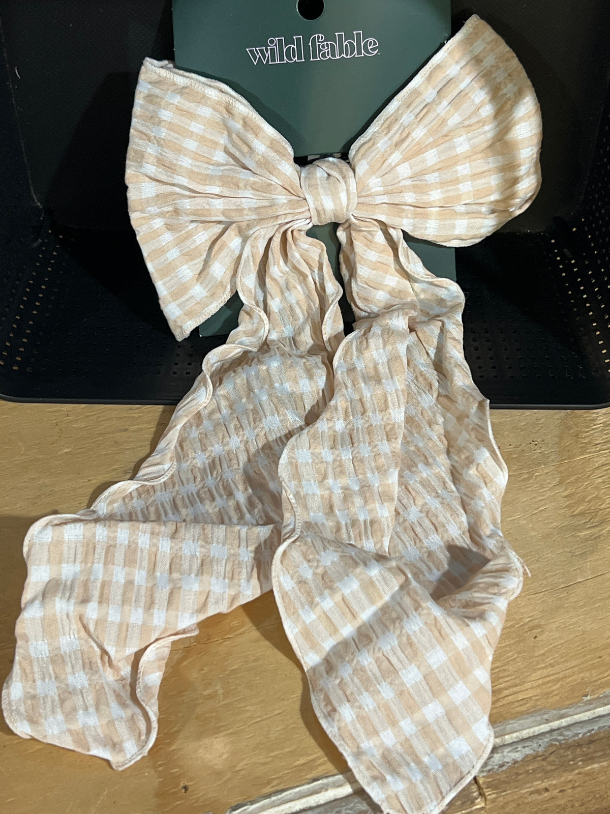 Wild Fable Beige & White Gingham Oversized Bow Hair Clip photo 1