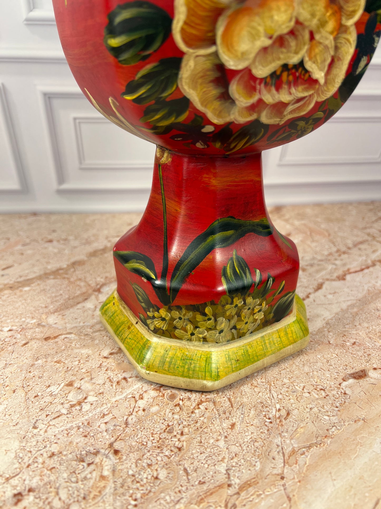 Decorative Red Floral Lidded Urn Jar with Finial, 15 in photo 4