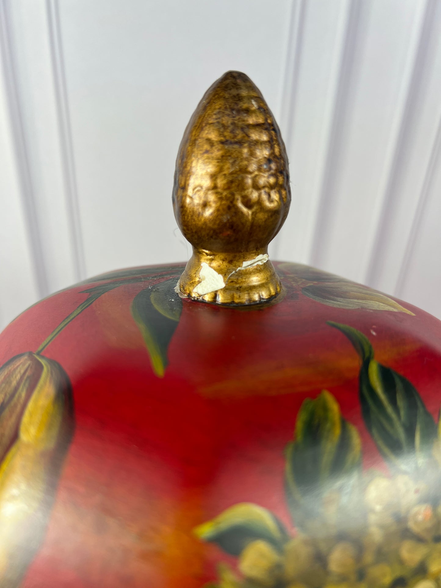 Decorative Red Floral Lidded Urn Jar with Finial, 15 in photo 6