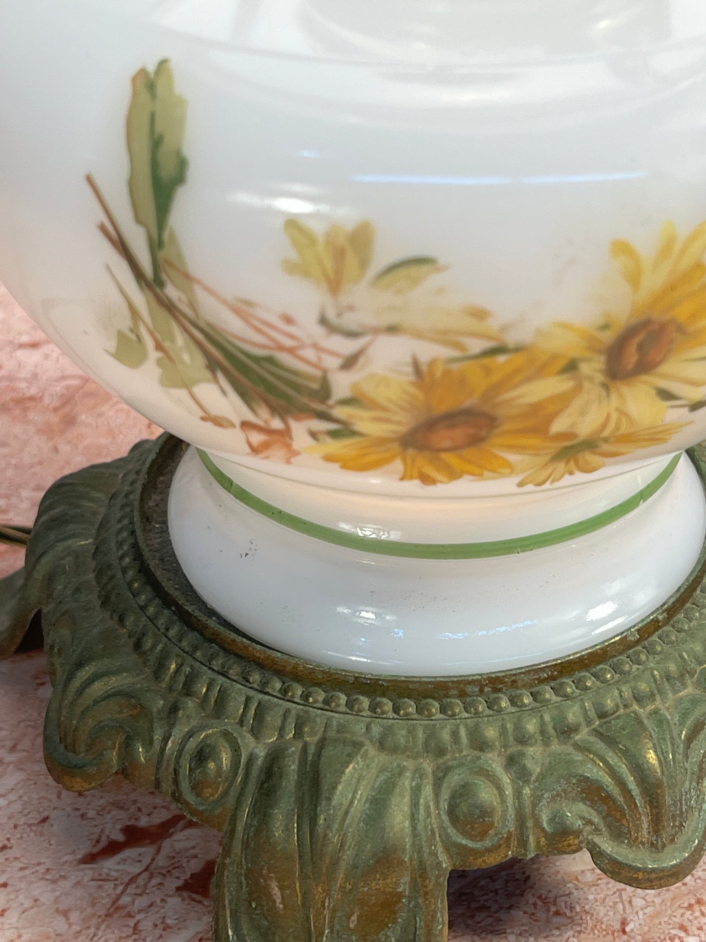 Vintage Electrified Hurricane Table Lamp Milk Glass Floral Shade photo 9