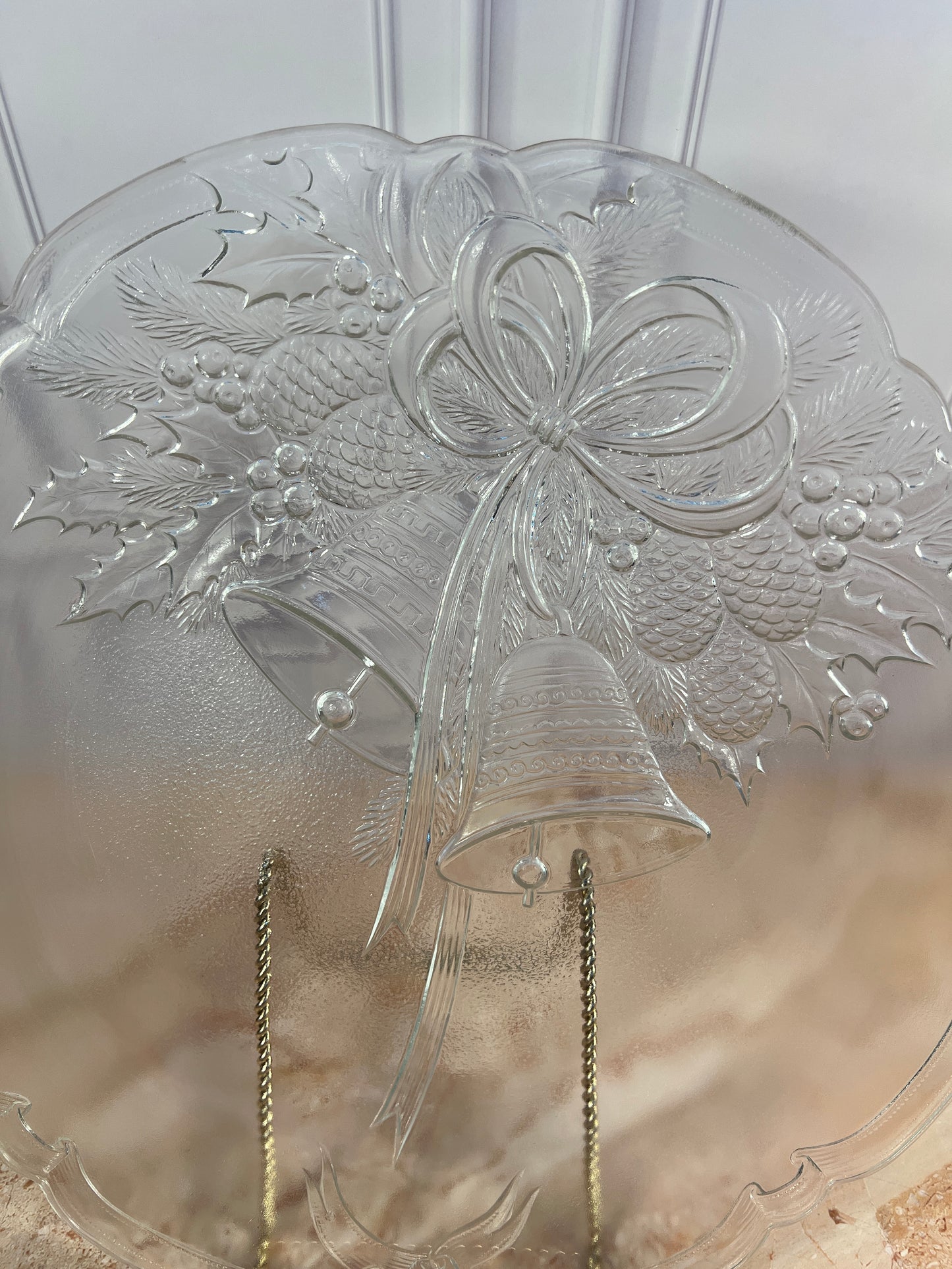 Vintage Clear Pressed Glass Christmas Serving Platter, 15 in photo 2