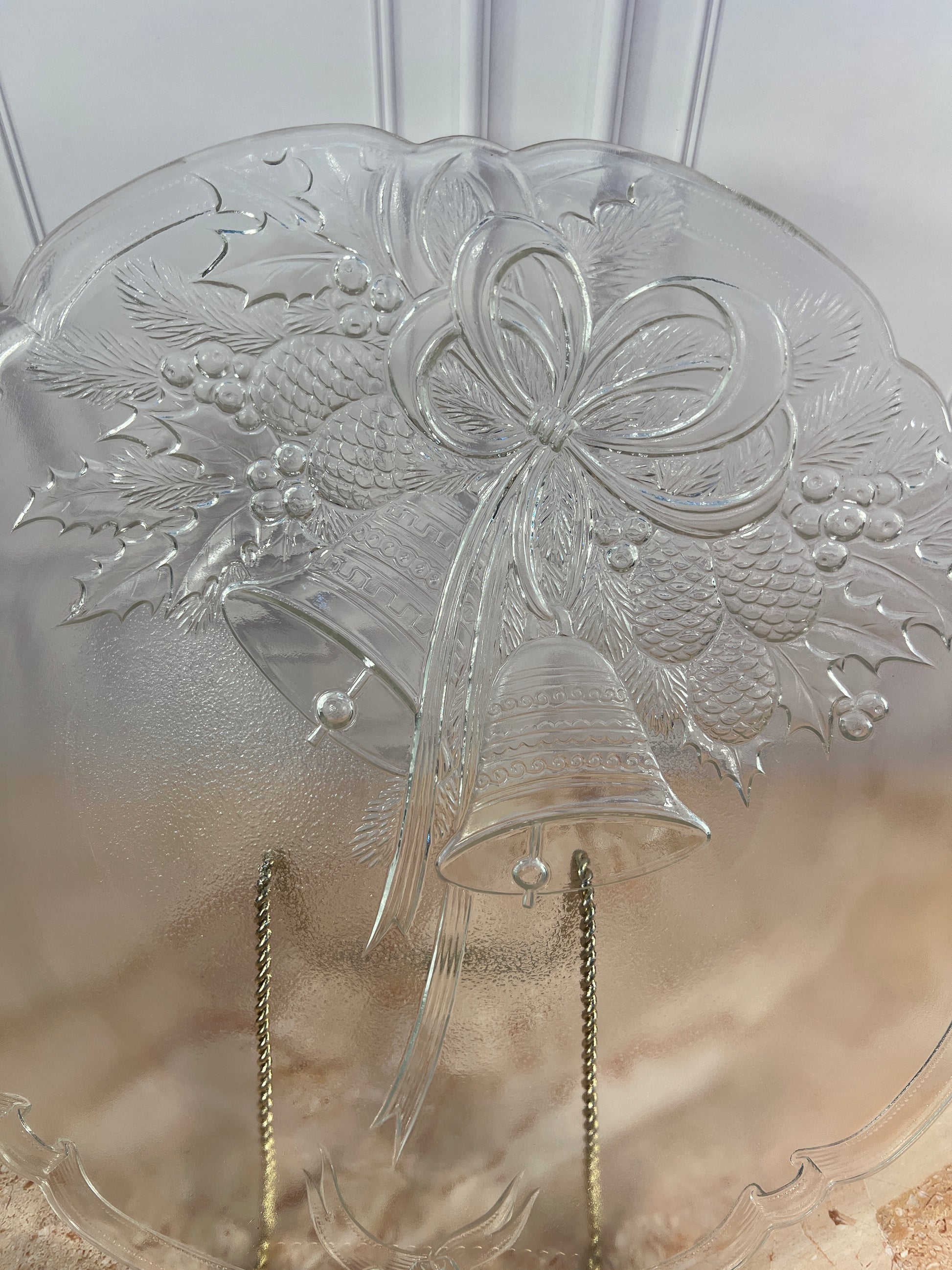 Vintage Clear Pressed Glass Christmas Serving Platter, 15 in photo 2