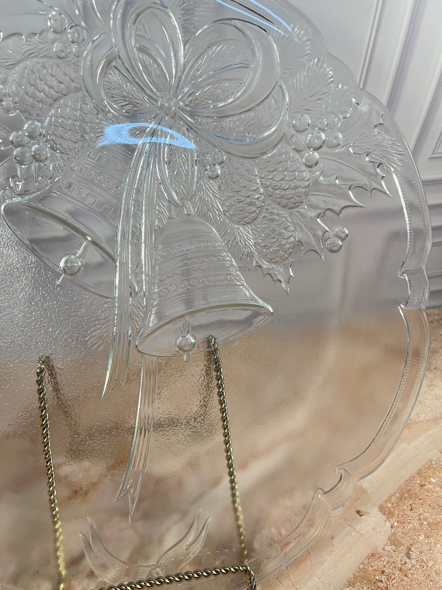 Vintage Clear Pressed Glass Christmas Serving Platter, 15 in photo 4