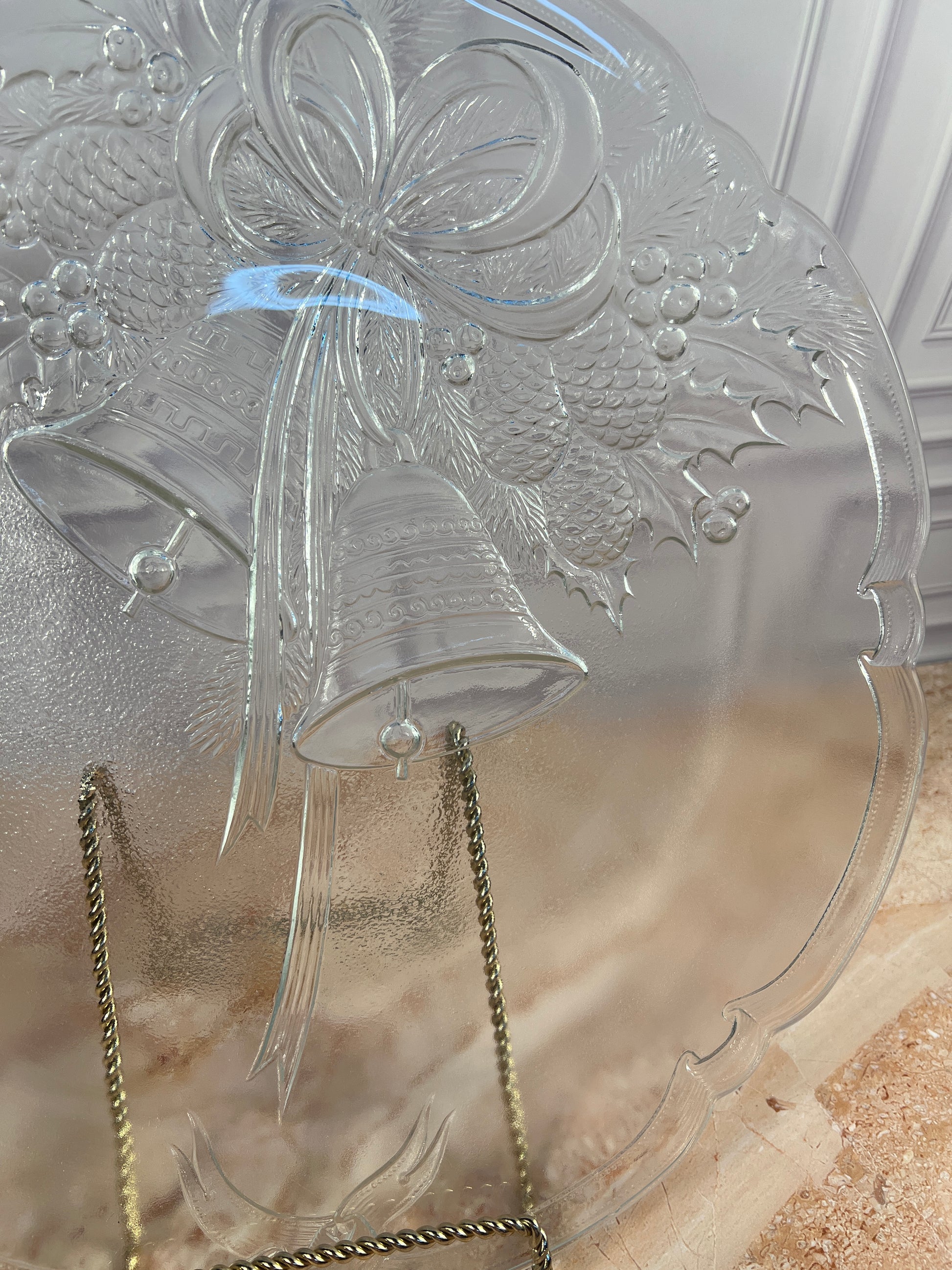 Vintage Clear Pressed Glass Christmas Serving Platter, 15 in photo 4