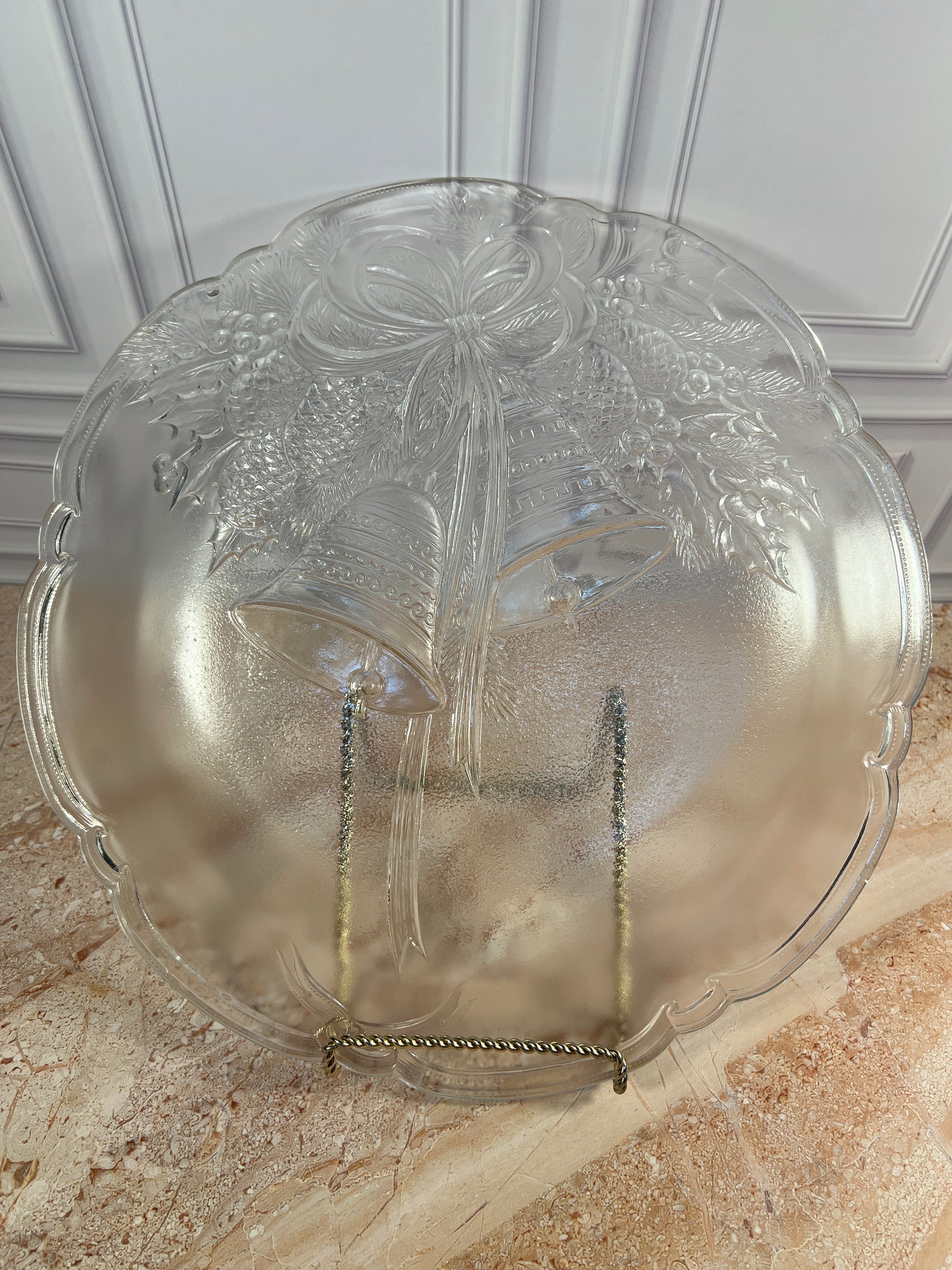 Vintage Clear Pressed Glass Christmas Serving Platter, 15 in photo 6