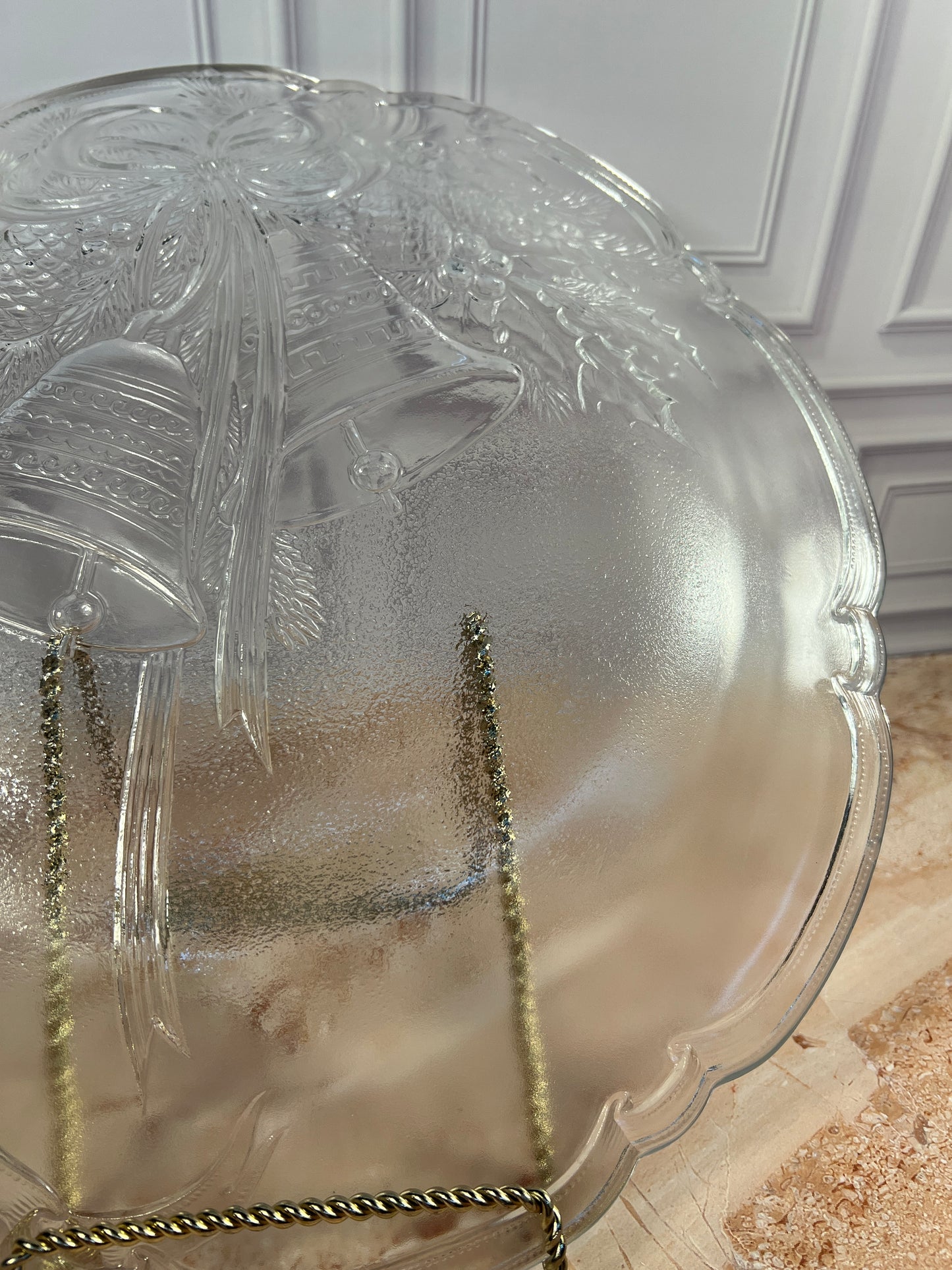 Vintage Clear Pressed Glass Christmas Serving Platter, 15 in photo 10