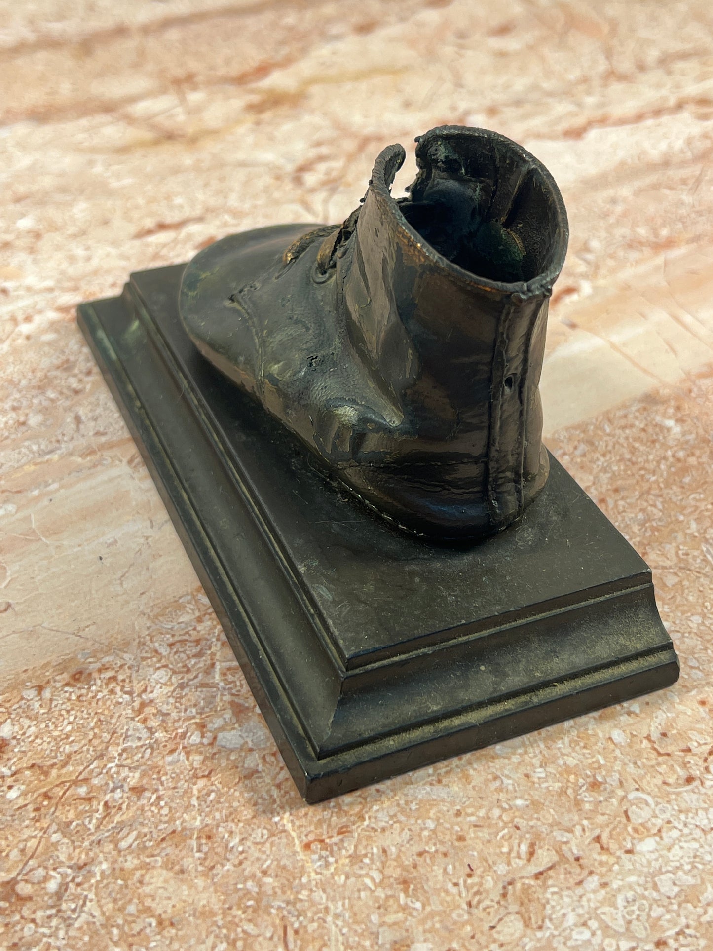 Vintage Baby Shoe Bookends Pair Dark Metal Leather Boots photo 5