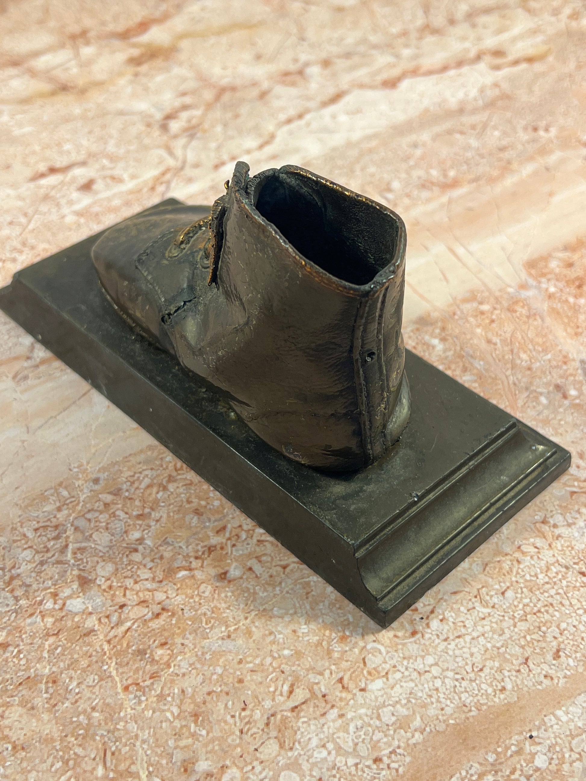Vintage Baby Shoe Bookends Pair Dark Metal Leather Boots photo 7