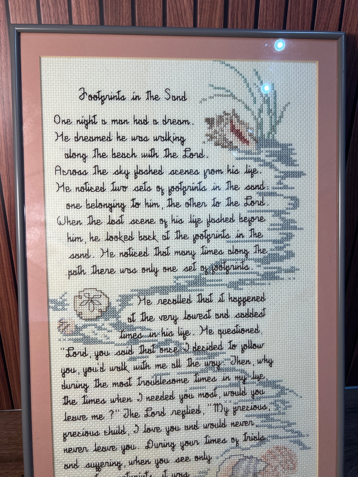 Framed Footprints in the Sand Cross Stitch Wall Art 19 x 12.5 in photo 4