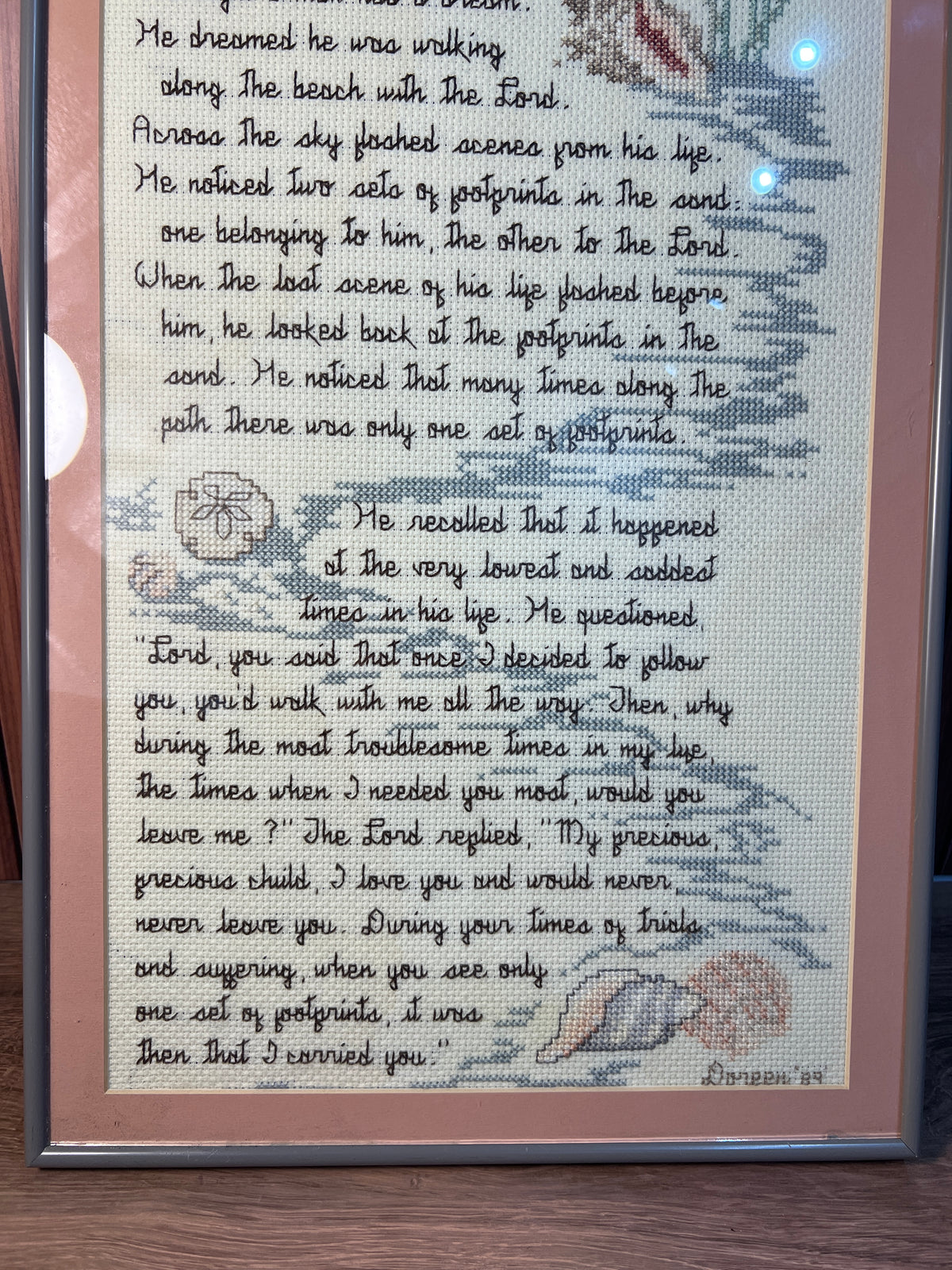 Framed Footprints in the Sand Cross Stitch Wall Art 19 x 12.5 in photo 2