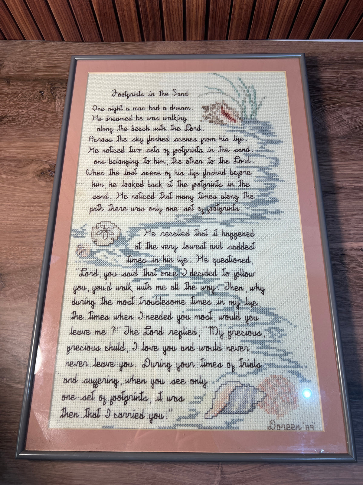 Framed Footprints in the Sand Cross Stitch Wall Art 19 x 12.5 in photo 3