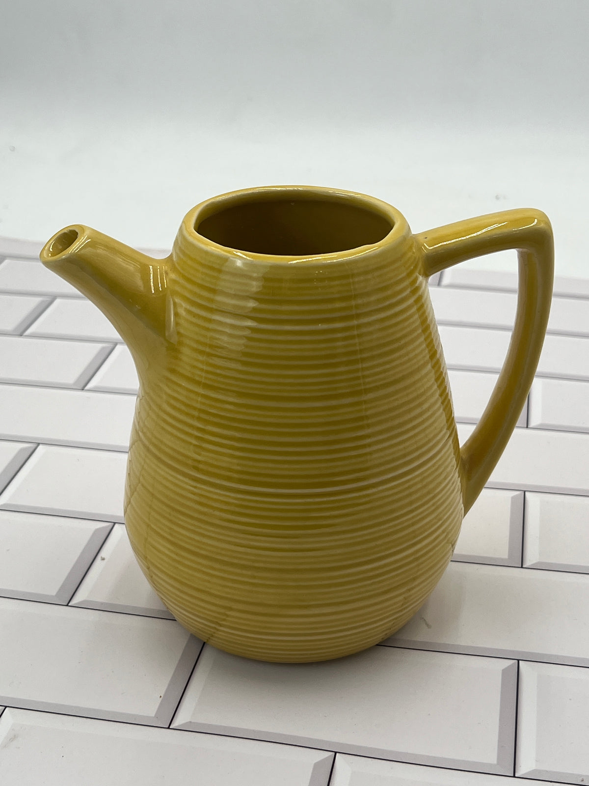 McCoy Yellow Ribbed Pottery Teapot Lidless 6.5 in photo 1