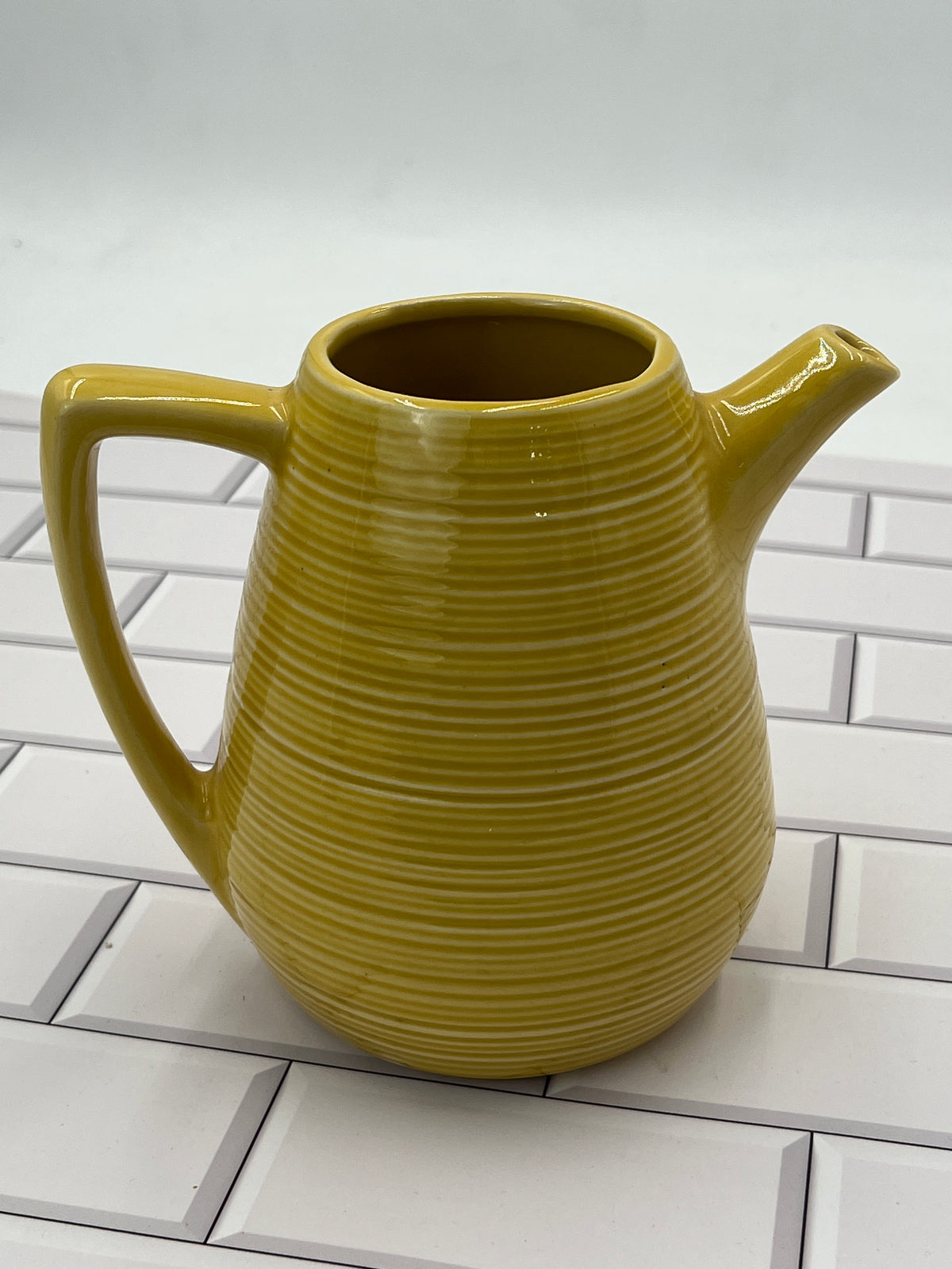 McCoy Yellow Ribbed Pottery Teapot Lidless 6.5 in photo 2