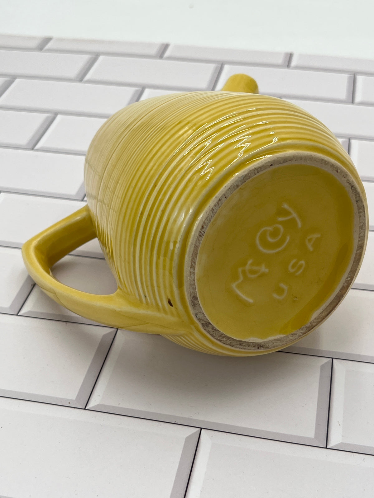 McCoy Yellow Ribbed Pottery Teapot Lidless 6.5 in photo 4