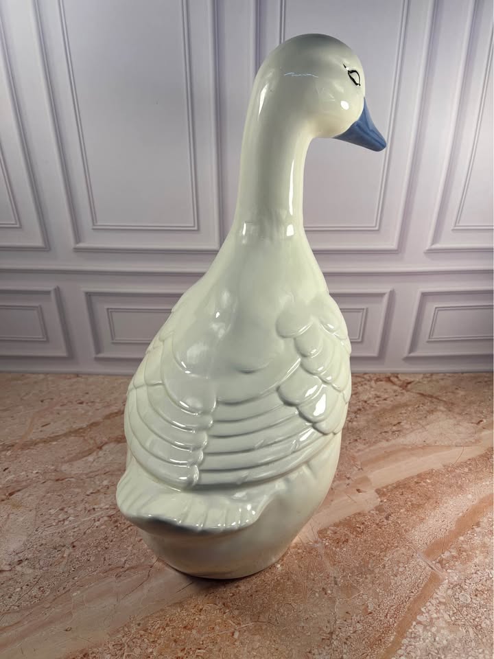 Vintage Ceramic Standing Goose Figurine Cream Blue 15.5 in photo 3