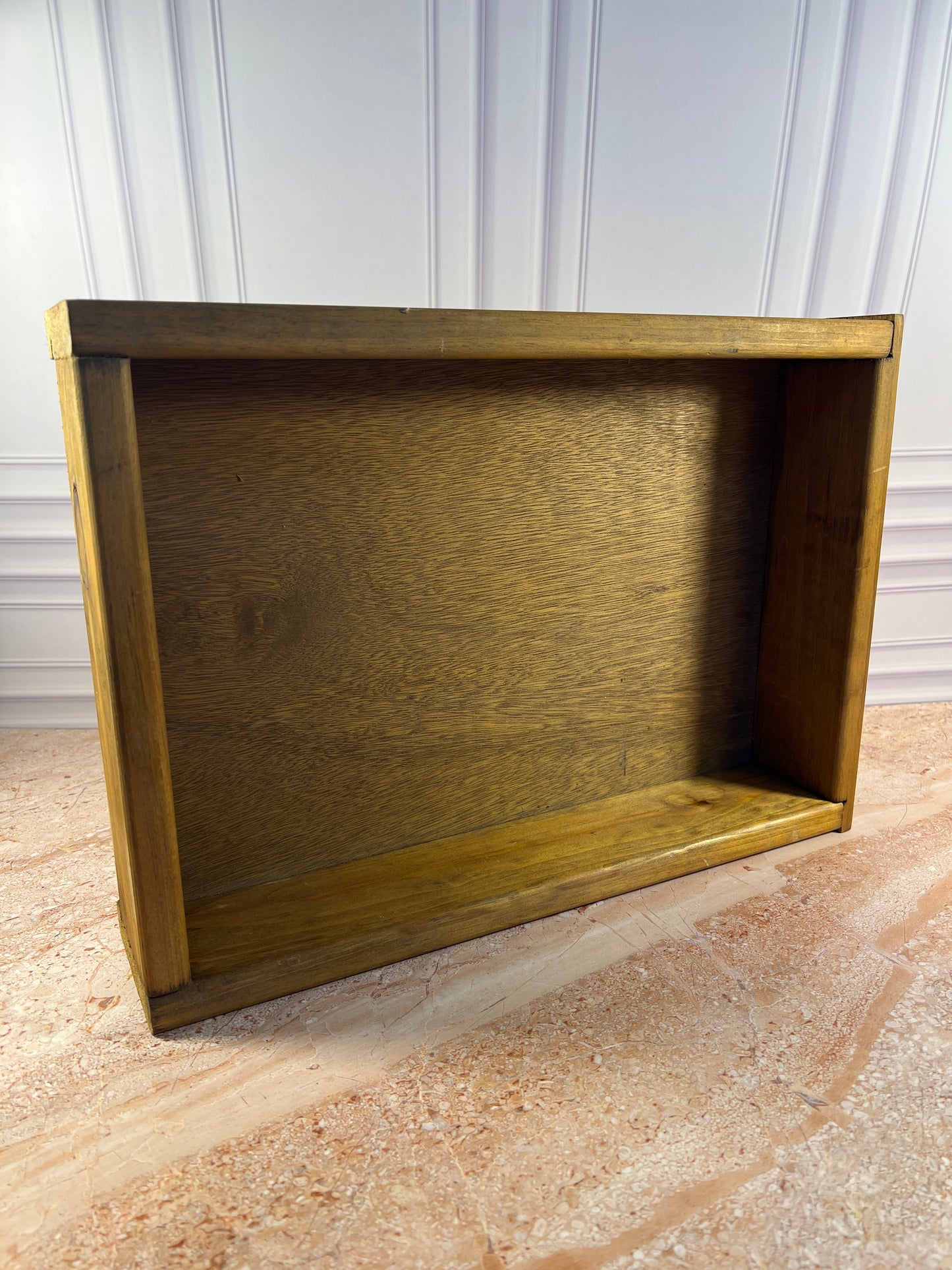 Vintage Wood Storage Drawer with White Ceramic Knobs photo 3