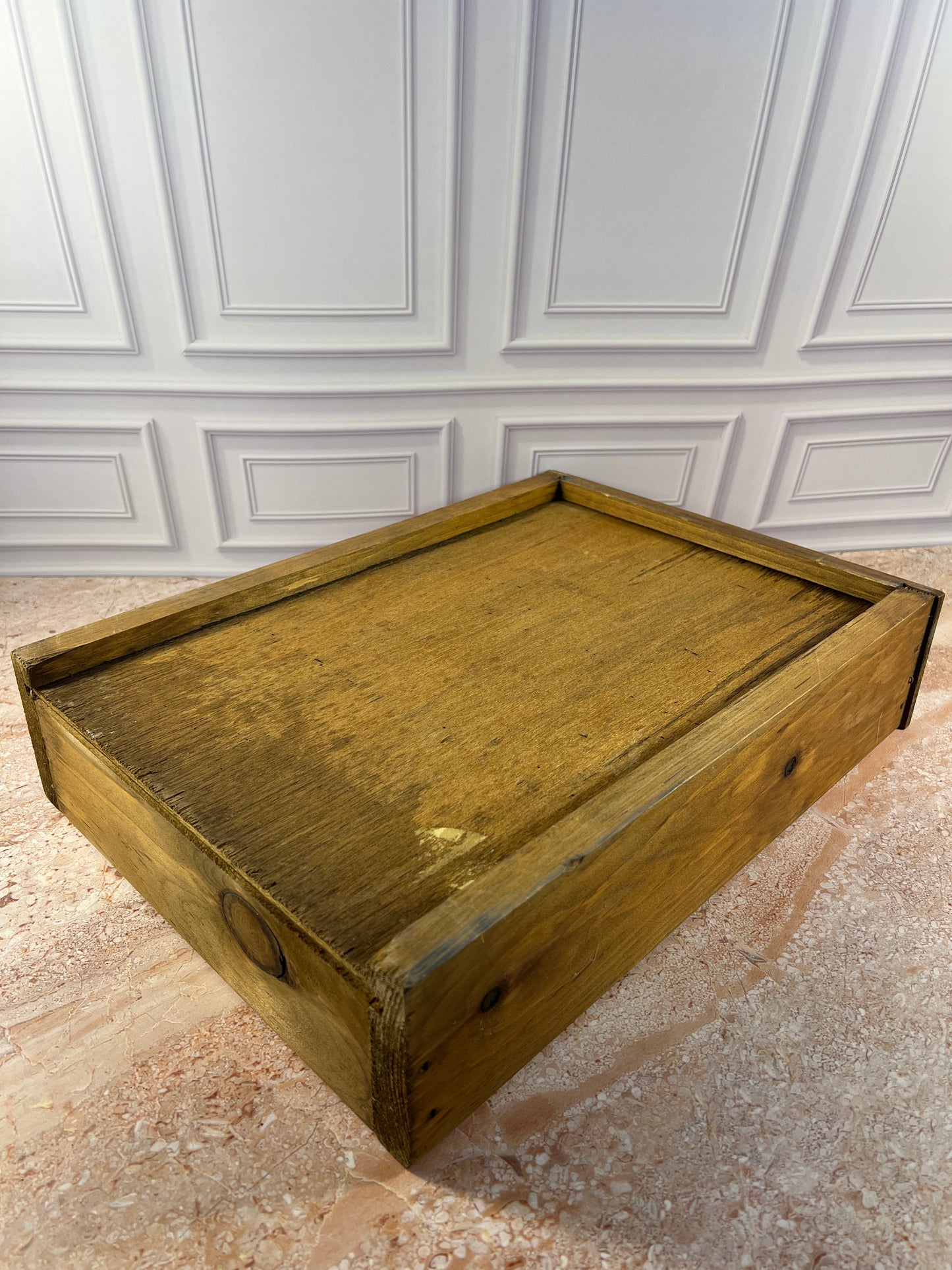Vintage Wood Storage Drawer with White Ceramic Knobs photo 4