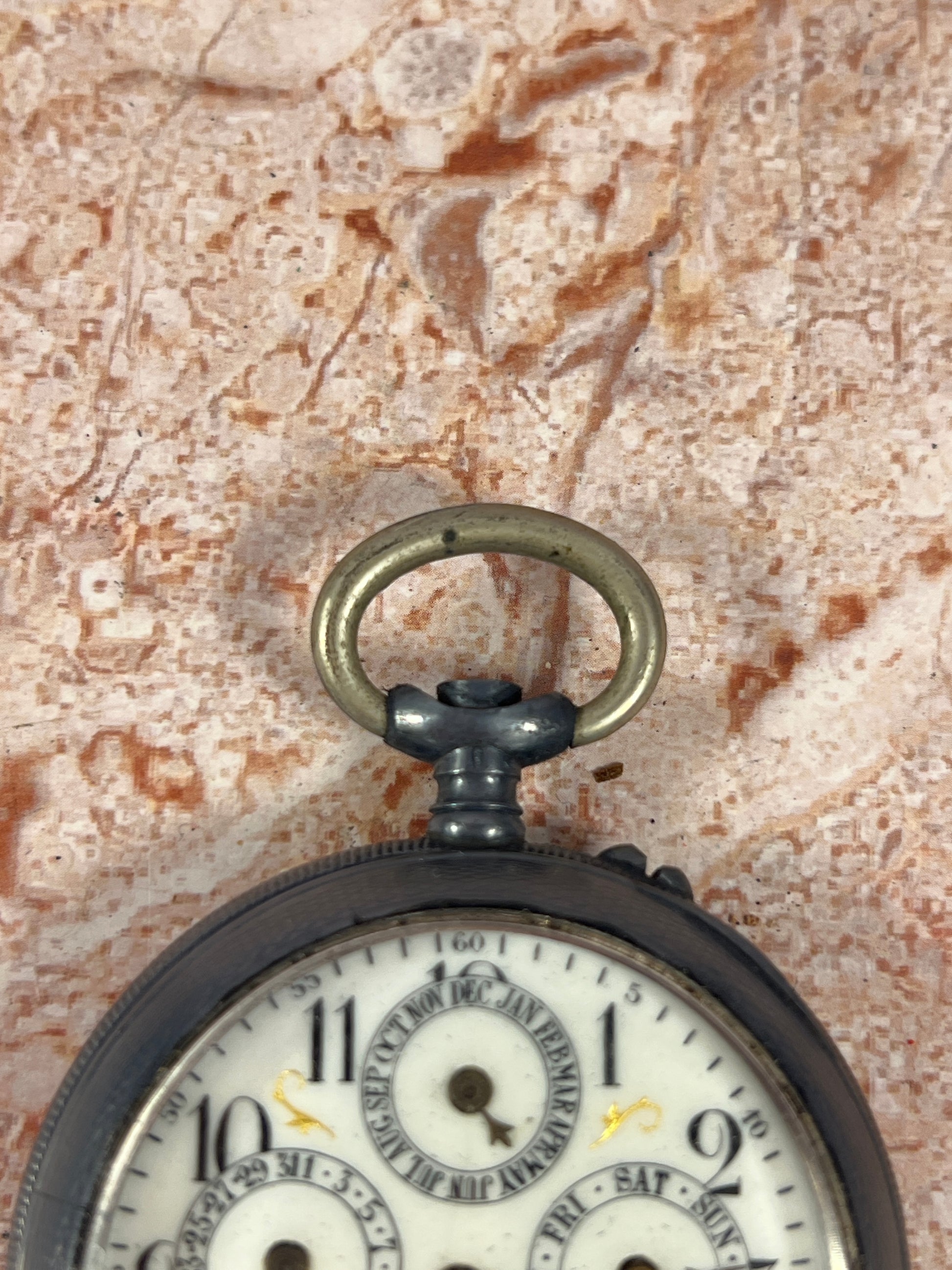 Antique Swiss Gunmetal &.935 Sterling Triple Calendar Moonphase Pocket Watch Parts photo 4