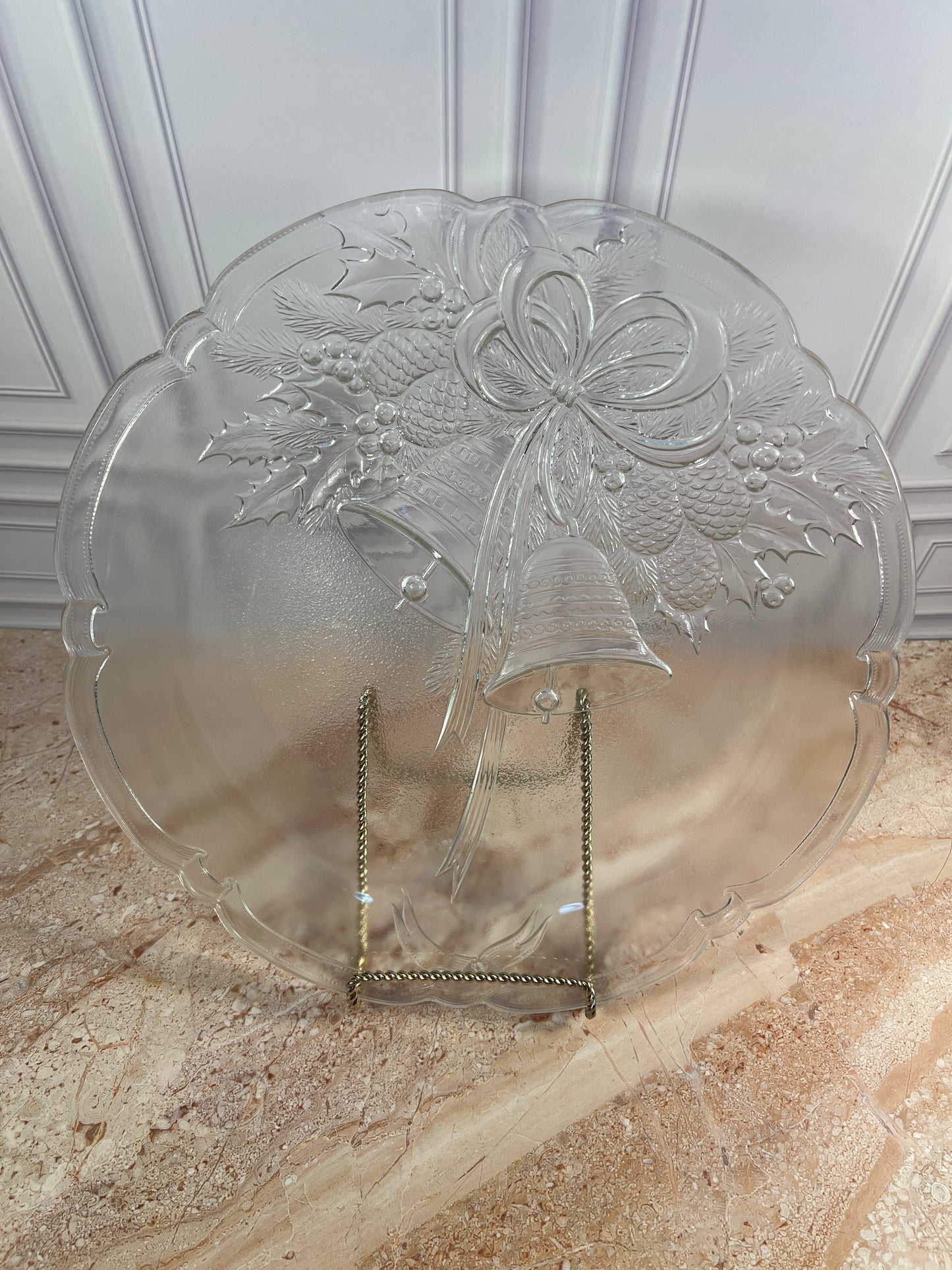 Vintage Clear Pressed Glass Christmas Serving Platter, 15 in photo 1