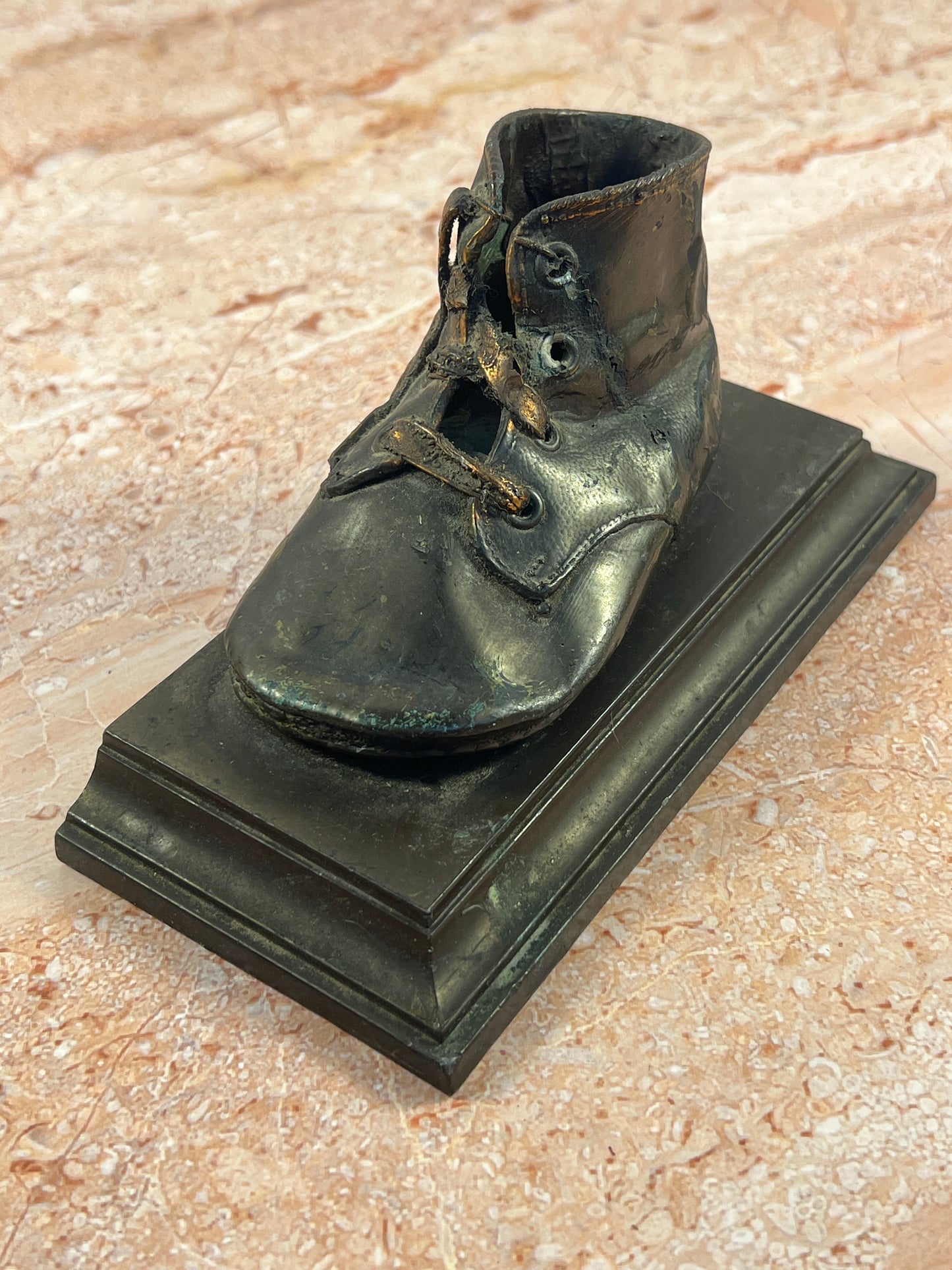 Vintage Baby Shoe Bookends Pair Dark Metal Leather Boots photo 6