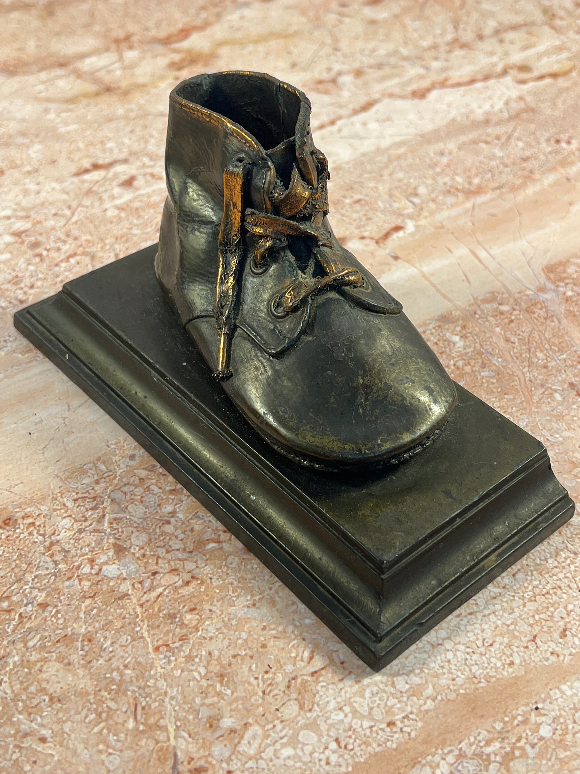 Vintage Baby Shoe Bookends Pair Dark Metal Leather Boots photo 8