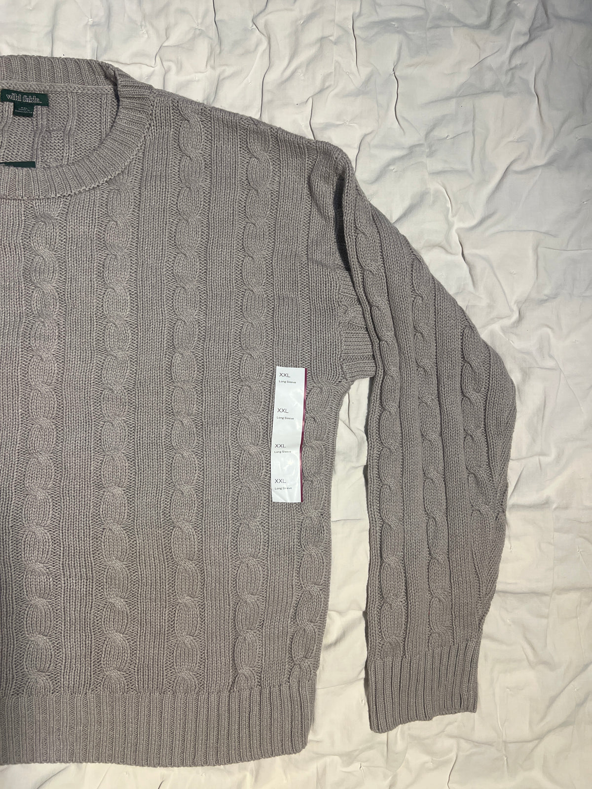Wild Fable Women’s XXL Taupe Cable Knit Crewneck Sweater NWT photo 3