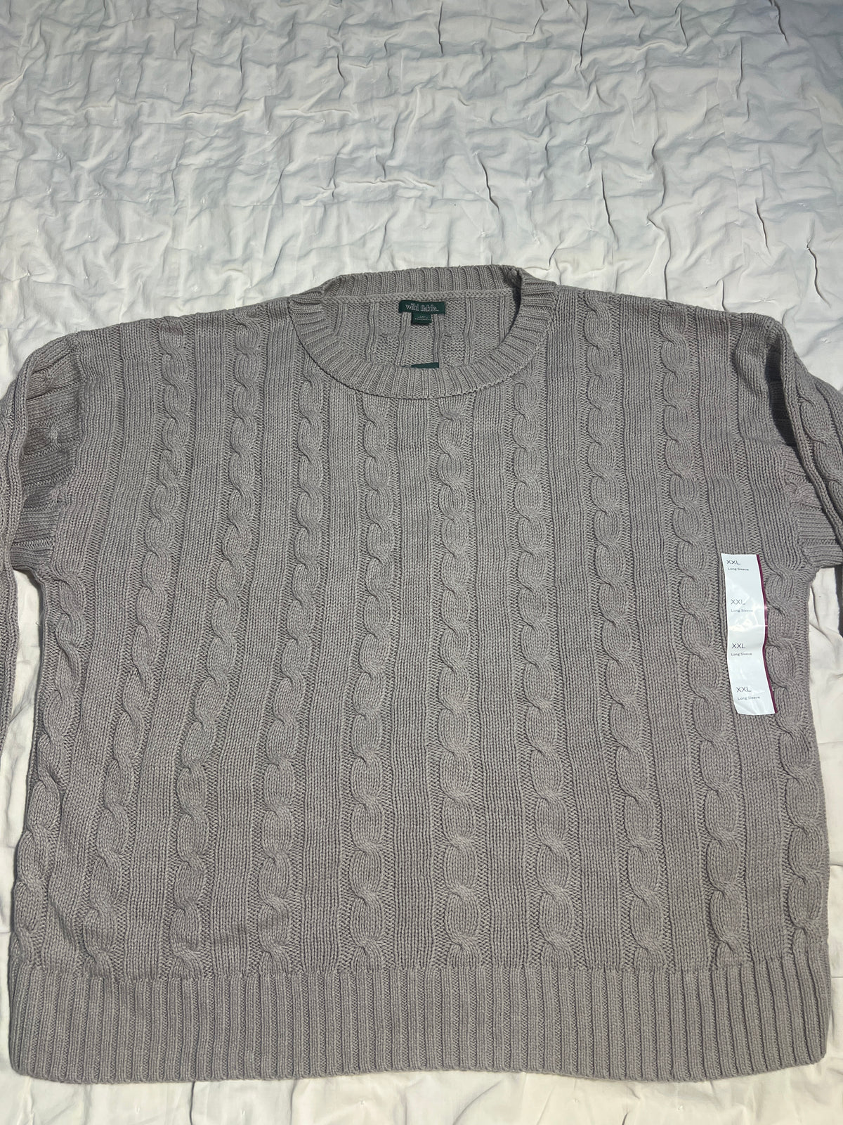 Wild Fable Women’s XXL Taupe Cable Knit Crewneck Sweater NWT photo 4