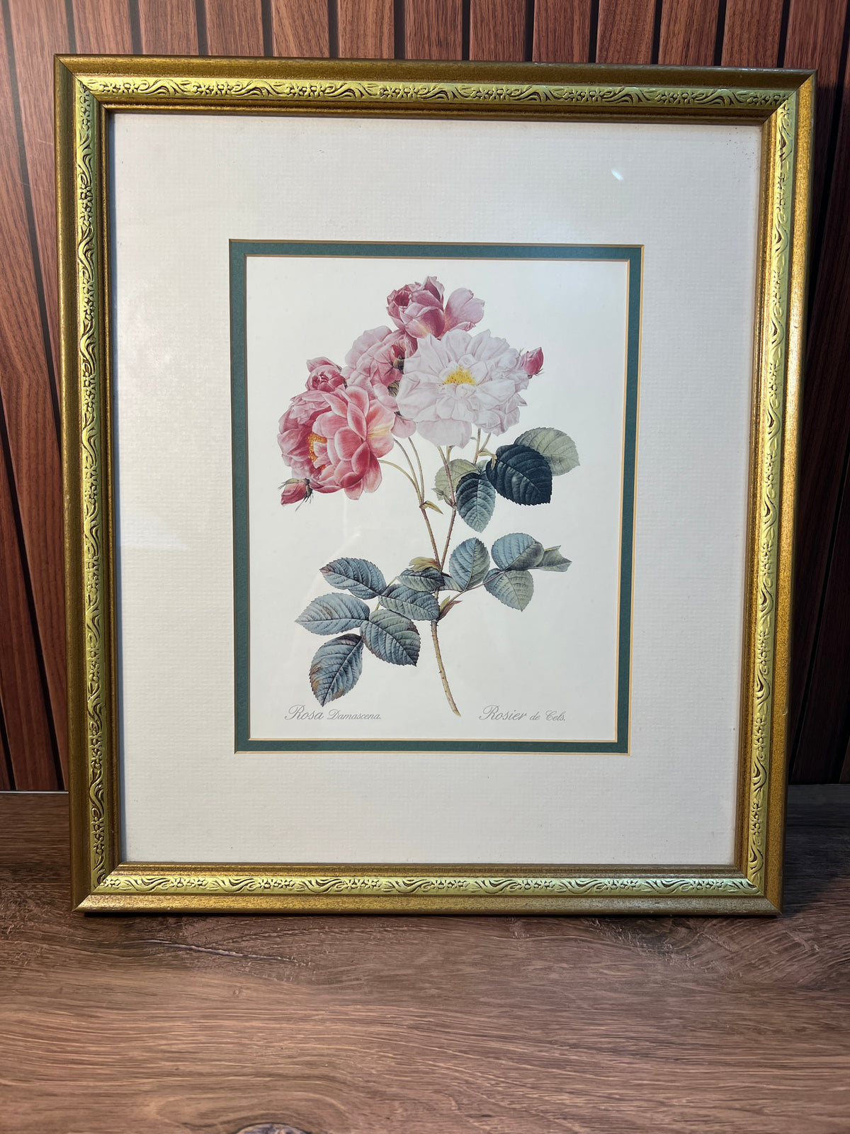 Framed Rosa Damascena Botanical Rose Print Gold Floral Frame photo 1