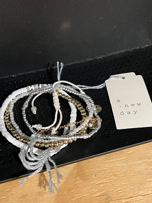 A New Day White & Gold Multi Strand Beaded Bracelet Set photo 1