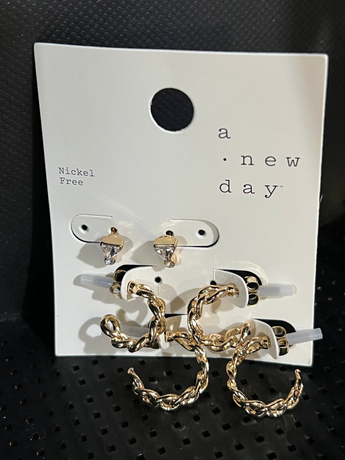 A New Day Gold Tone Chain Hoop & Heart Stud Earring Set photo 1