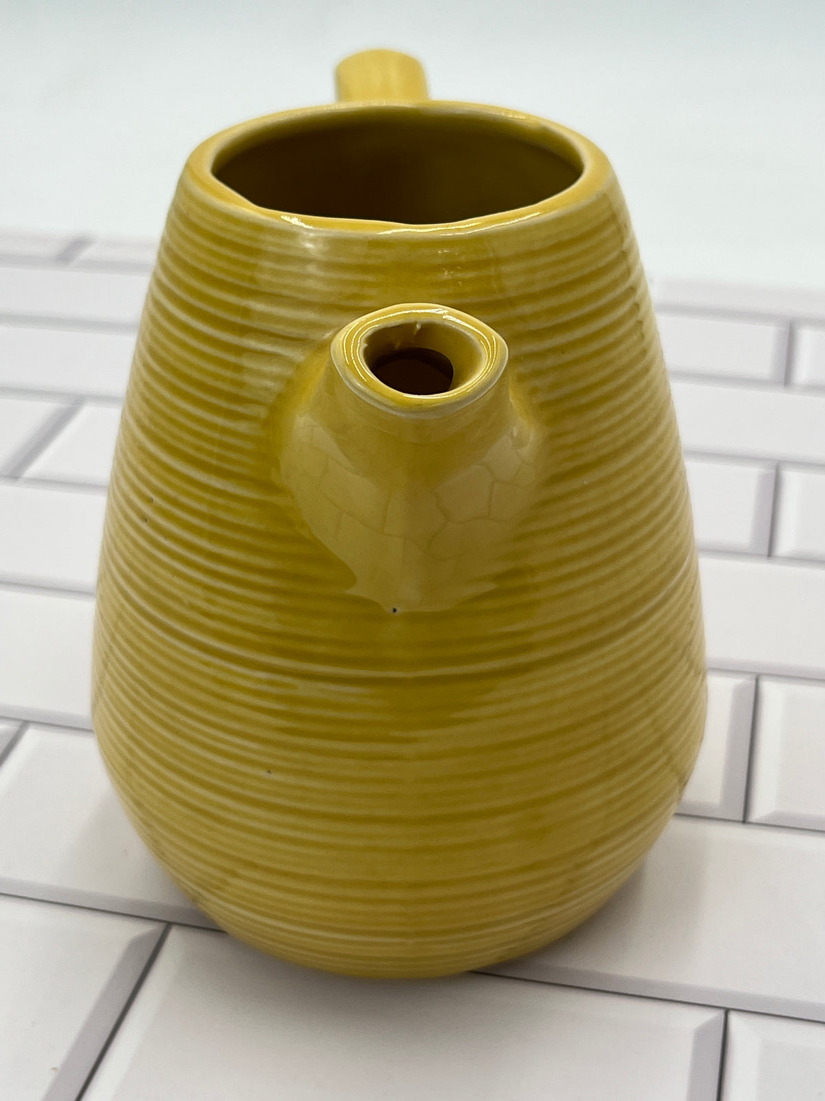 McCoy Yellow Ribbed Pottery Teapot Lidless 6.5 in photo 3