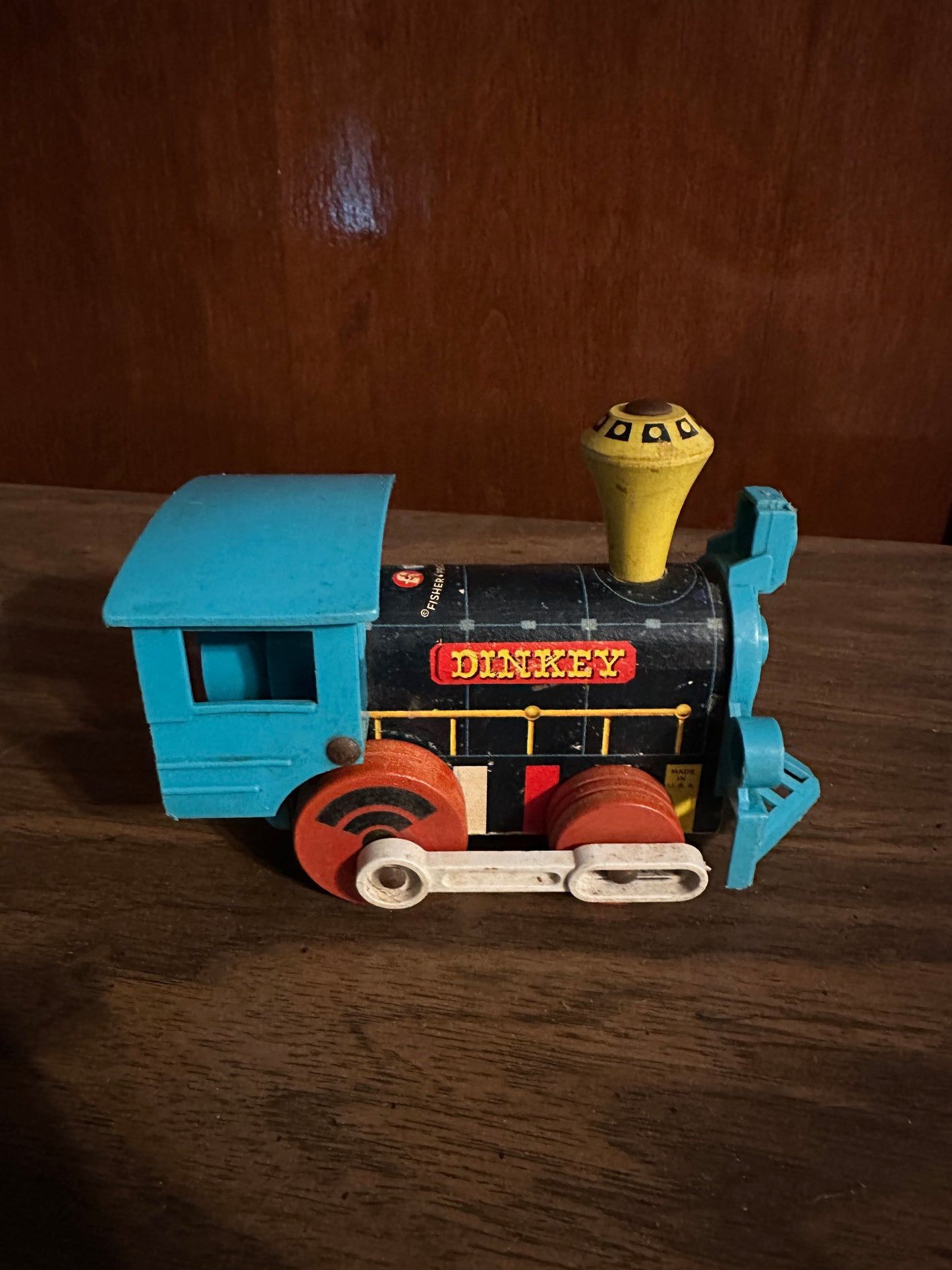 Vintage Fisher-Price Dinkey #642 Wooden Pull Toy Train Locomotive – Made in USA