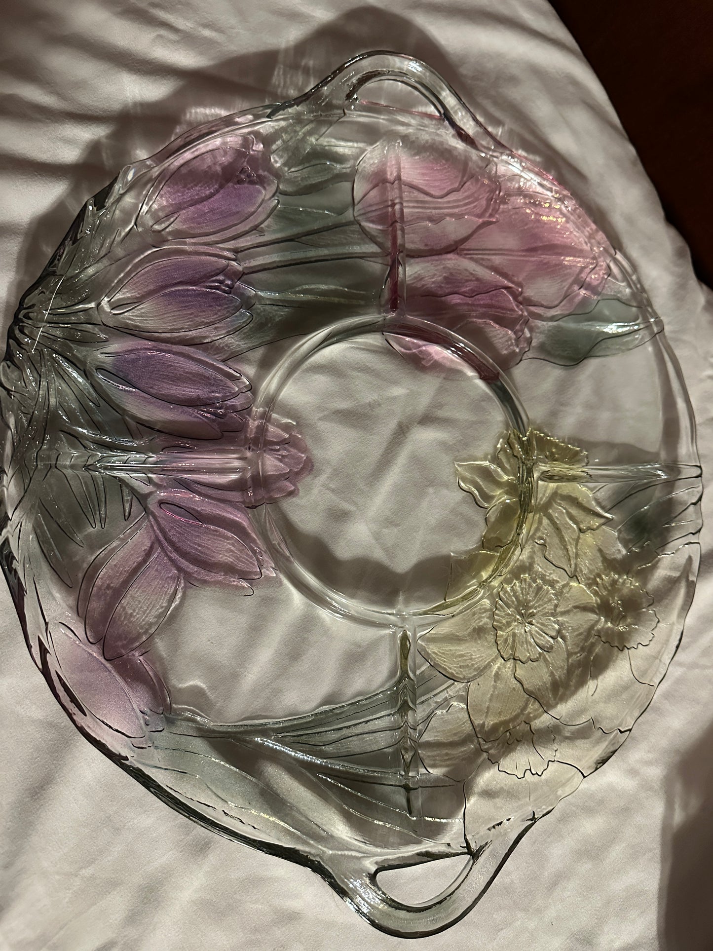 Clear Glass Floral Divided Relish Serving Tray with Handles photo 2