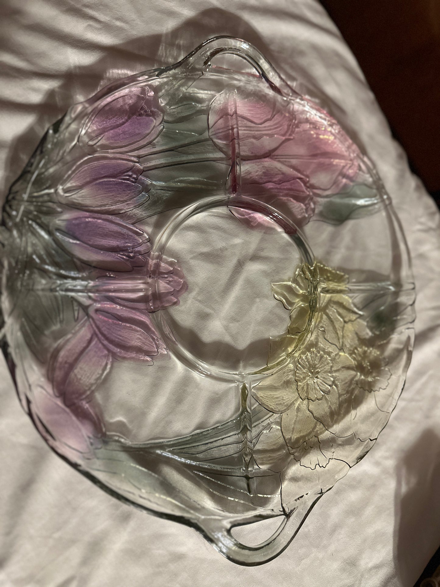 Clear Glass Floral Divided Relish Serving Tray with Handles photo 1