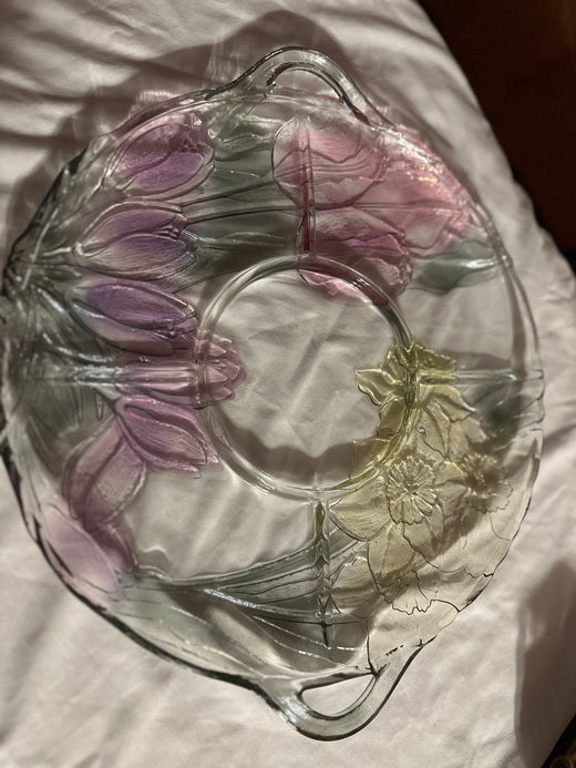 Clear Glass Floral Divided Relish Serving Tray with Handles photo 1