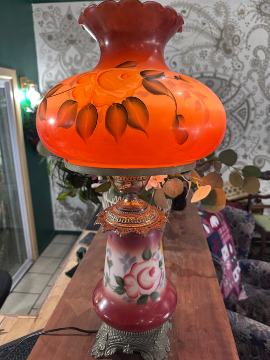 Vintage Hand-Painted Floral Glass Electric Table Lamp photo 1
