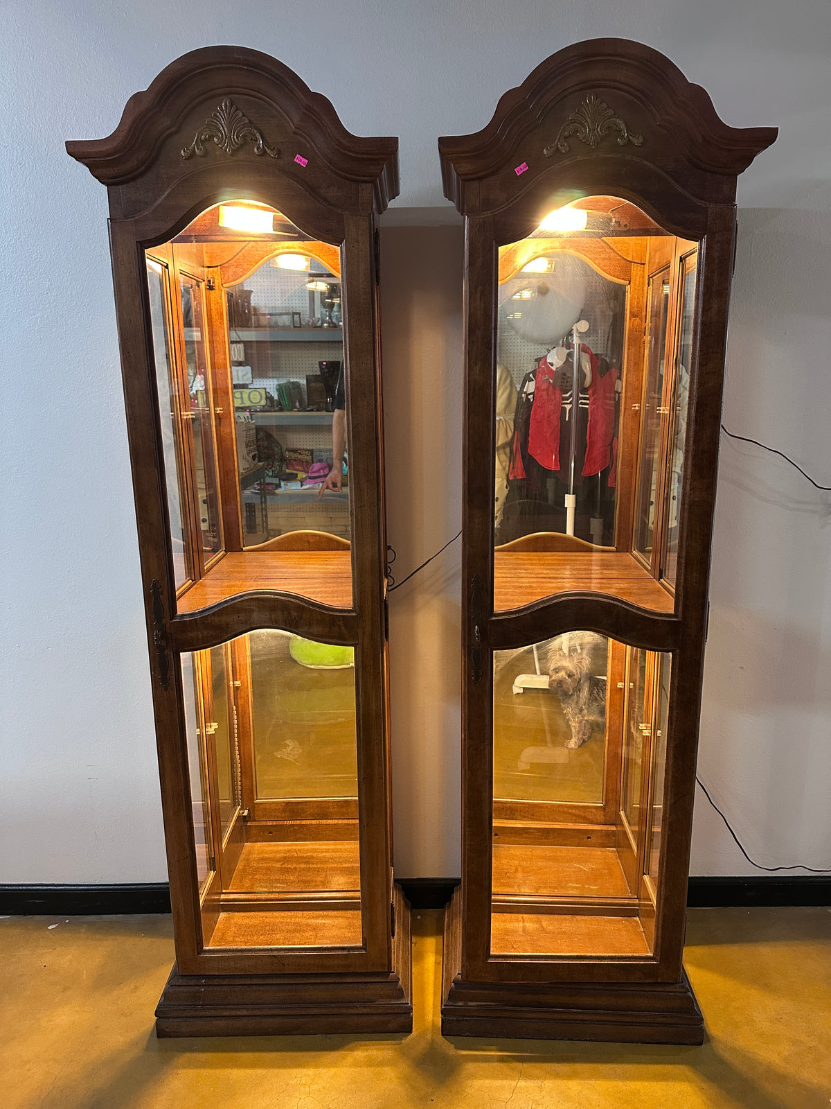 Pair of Vintage-Style Lighted Curio Display Cabinets photo 1
