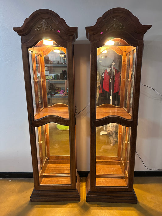 Pair of Vintage-Style Lighted Curio Display Cabinets photo 1