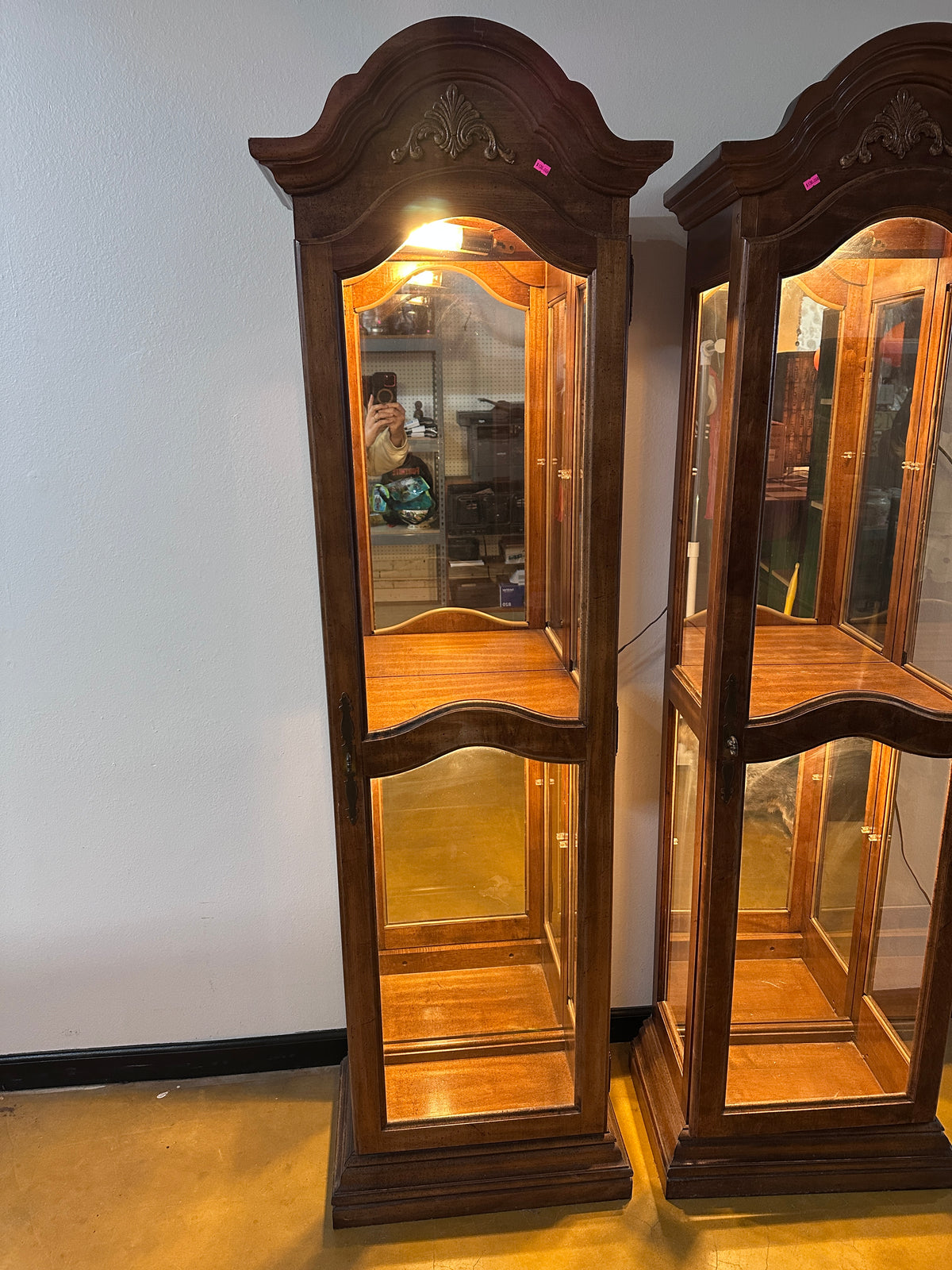 Pair of Vintage-Style Lighted Curio Display Cabinets photo 2