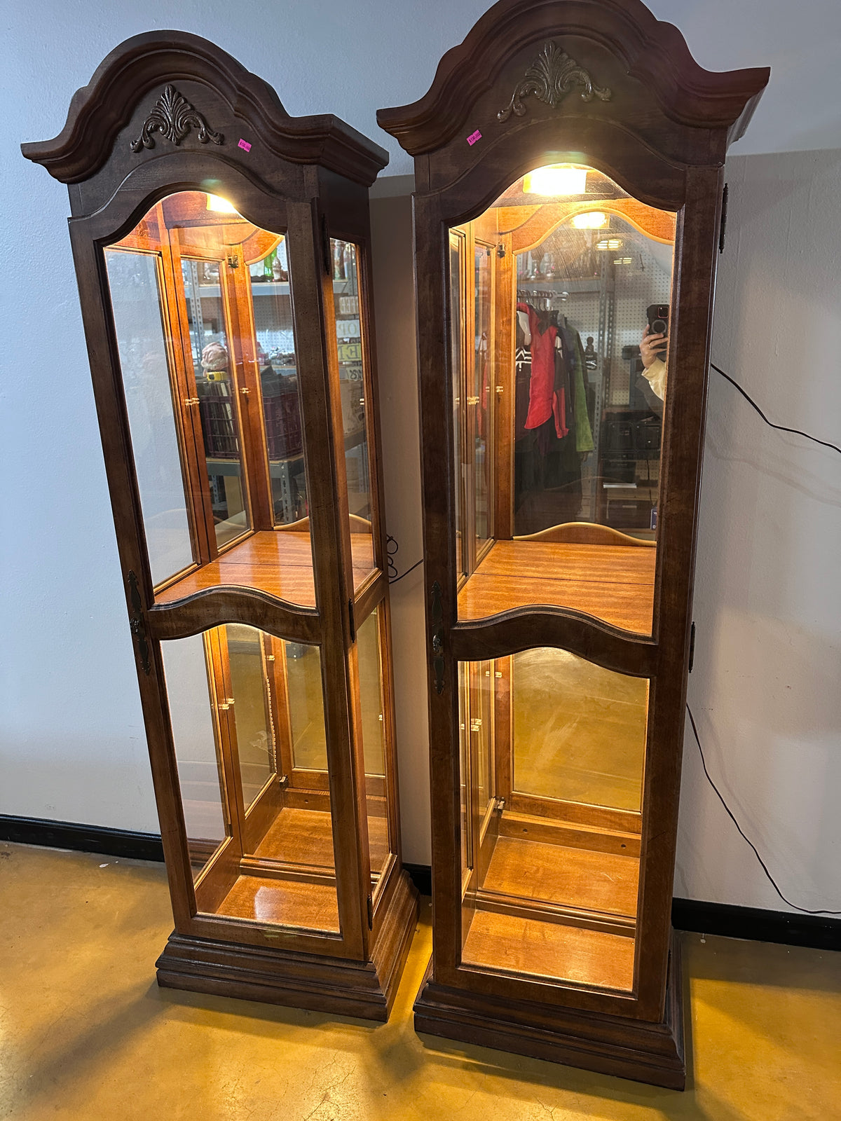 Pair of Vintage-Style Lighted Curio Display Cabinets photo 3
