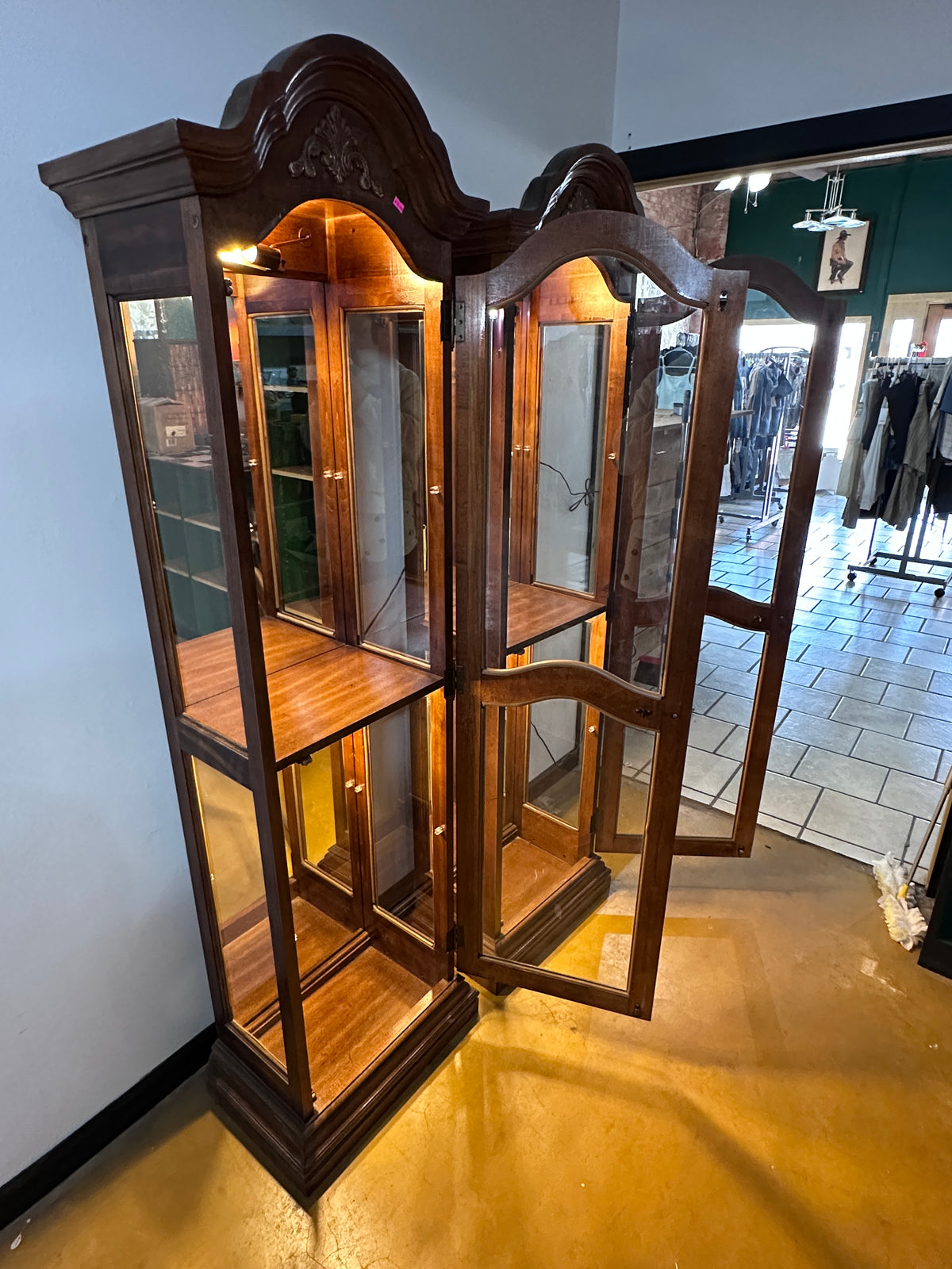 Pair of Vintage-Style Lighted Curio Display Cabinets photo 7