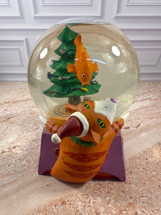 Department 56 1994 Christmas Snow Globe Cat Fish Tree Music Box photo 1