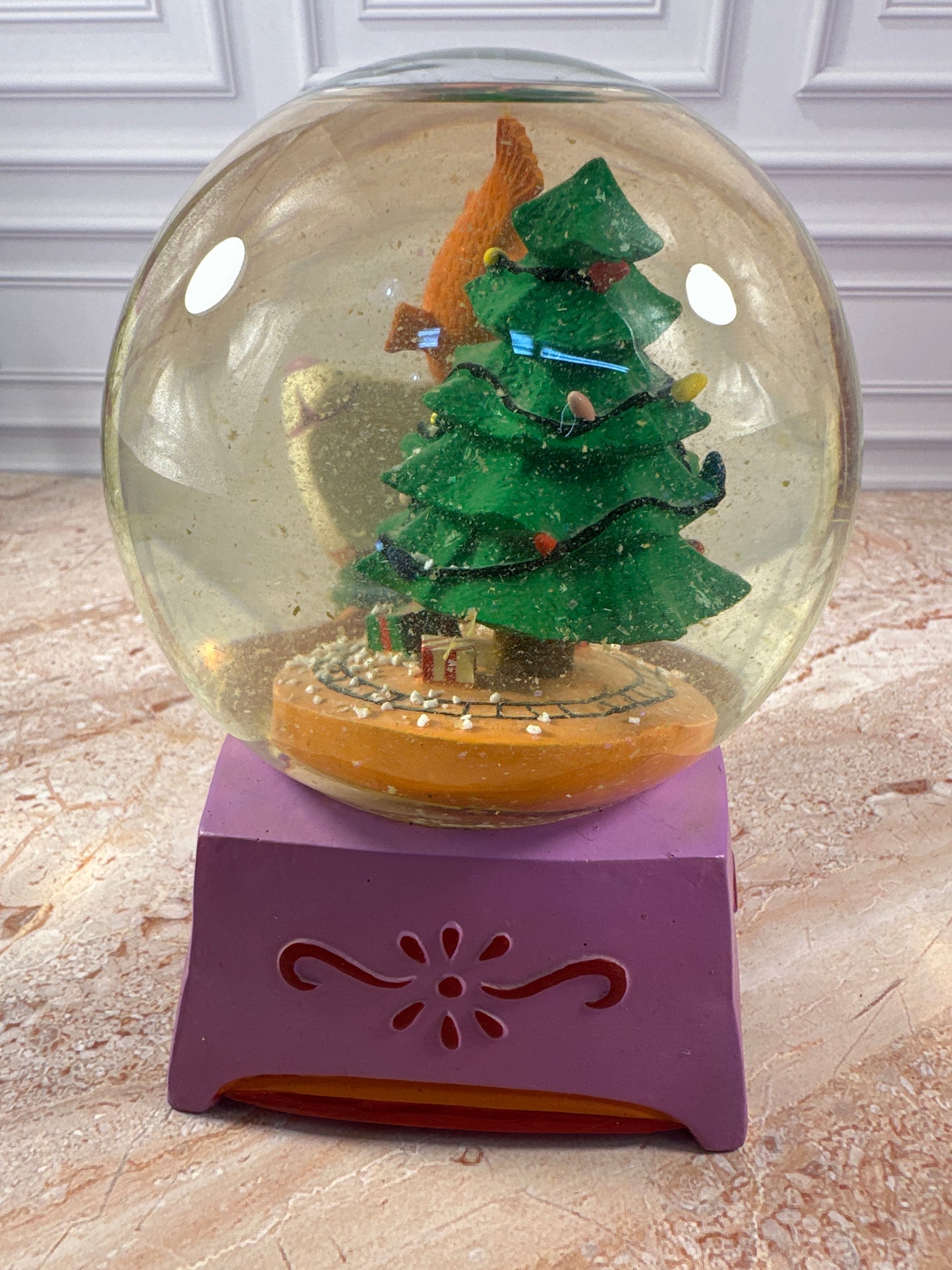 Department 56 1994 Christmas Snow Globe Cat Fish Tree Music Box photo 3
